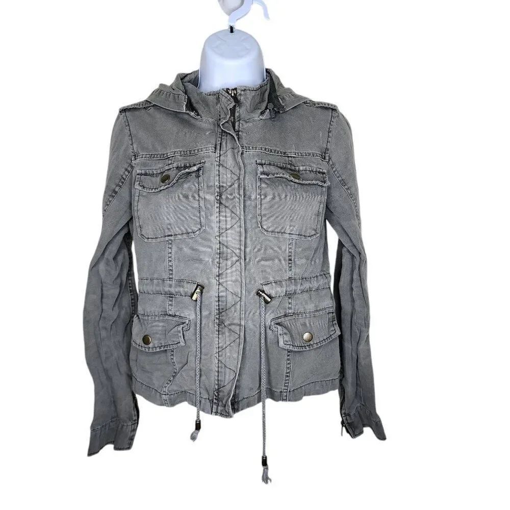 American Rag Removable Hood Army Jacket Womens Size S Green